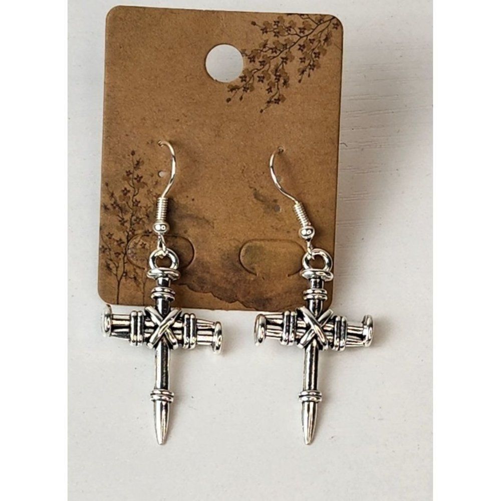 New, Handmade Nail Cross Earrings